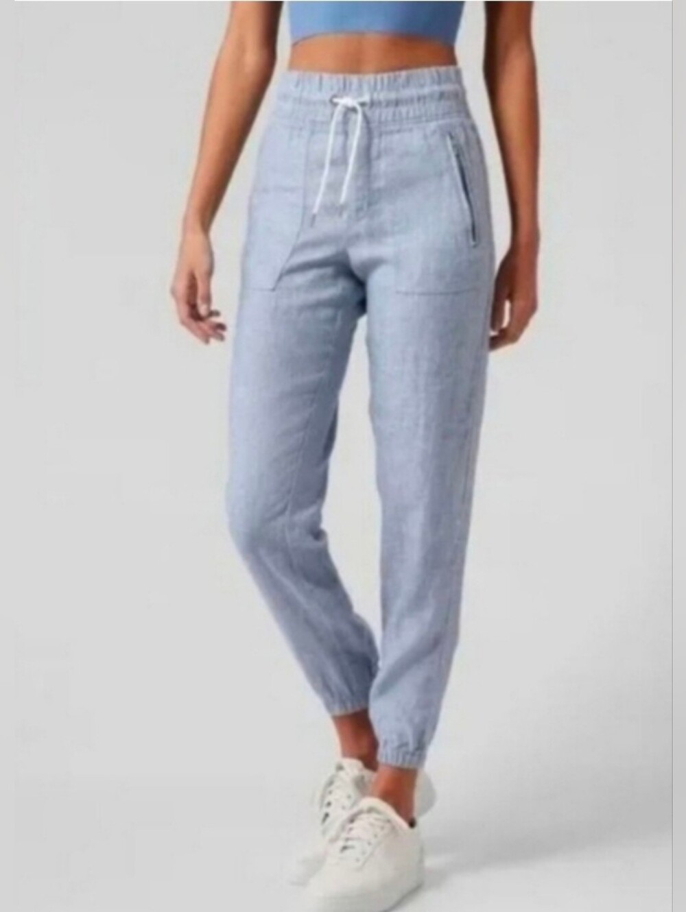 ❤️ ATHLETA CABO LINEN HIGH RISE JOGGER PANTS, CHAMBRAY BLUE, 8 (29)